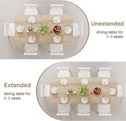 Zevemomo 63"-78.7" Expandable Dining Table for 4-8, Extendable Dining Room Table, Space-Saving Kitchen Table Equipped with an Expandable Slide Track, Tapered U-Shaped Wood Legs for Living Room(Oak)