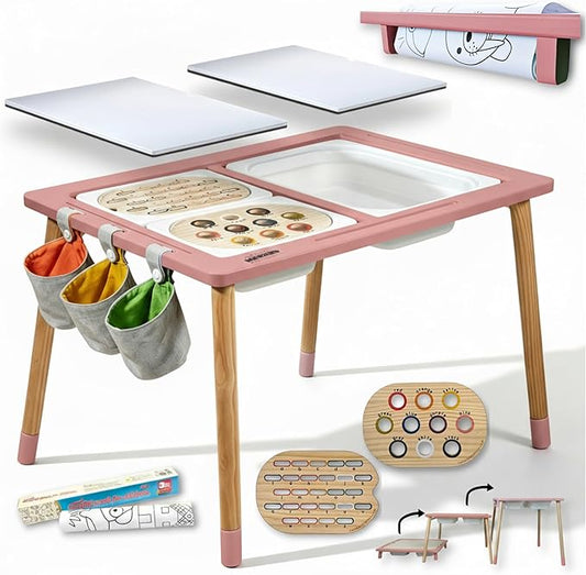 Sensory Table for Toddlers Wooden Montessori Adjustable Activity Table | Adjustable height grows with child · 3 sensory bins · Converts to activity table · Montessori open-ended play · Storage bags