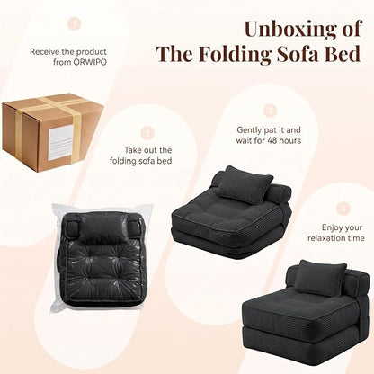 Folding Sofa Bed, Convertible Sleeper Chair with Pillow Foldable Mattress with Back Support, Portable Fold Out Chair Bed Comfy Floor Couch Lounge for Living Room Bedroom Apartment Single