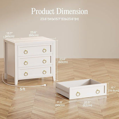 Huuger Paint Night Stand with Charger Station and USB-C Port, 3 Drawer Nightstands Set of 2, Larger Wider Bedside Table, Modern End Table, for Bedroom, White Nightstand