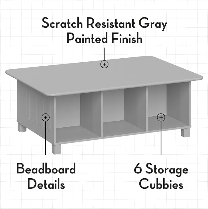 RiverRidge Kids 6 Cubby Storage Gray Activity Table,Grey