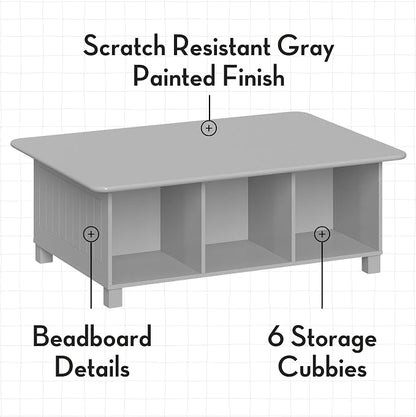 RiverRidge Kids 6 Cubby Storage Gray Activity Table,Grey