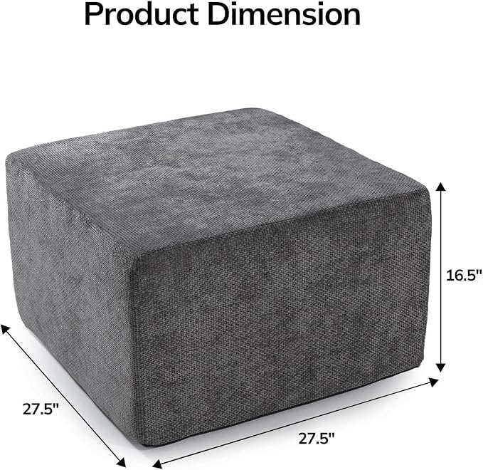 MONVANE Ottoman for Modular Sectional Cloud Couch, Chenille Deep Seat Boneless Couch for Living Room, Bedroom and Apartment, No Assembly Required, DIY Combination, Grey