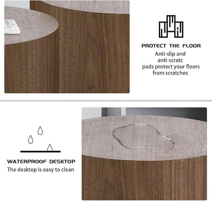 Nesting Coffee Table Set of 2, Wood Round Coffee Table, Modern Coffee Table for Small Space Living Room, Walnut