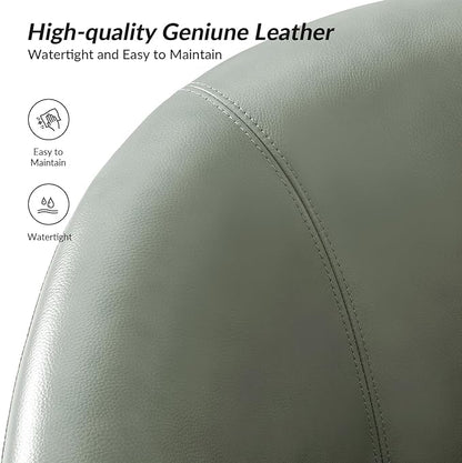 HULALA HOME Genuine Leather Swivel Barrel Chairs Set of 2, Round Swivel Accent Chairs with Solid Wood Base, Leather Barrel Accent Chair for Living Room, No Assembly Required, Sage