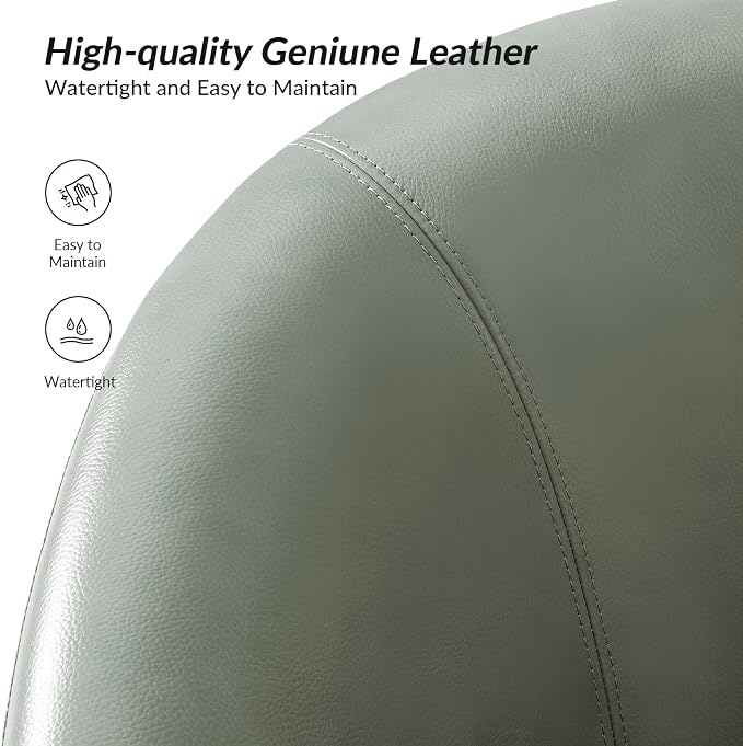 HULALA HOME Genuine Leather Swivel Barrel Chair, Round Swivel Accent Chair with Solid Wood Base, No Assembly Required, Sage