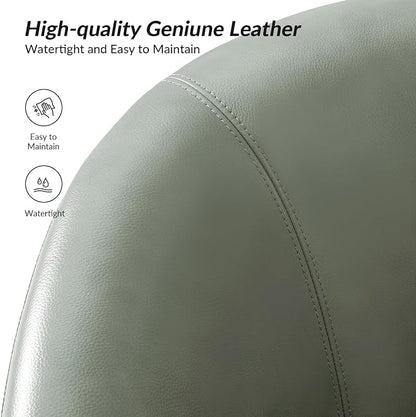 HULALA HOME Genuine Leather Swivel Barrel Chair, Round Swivel Accent Chair with Solid Wood Base, No Assembly Required, Sage