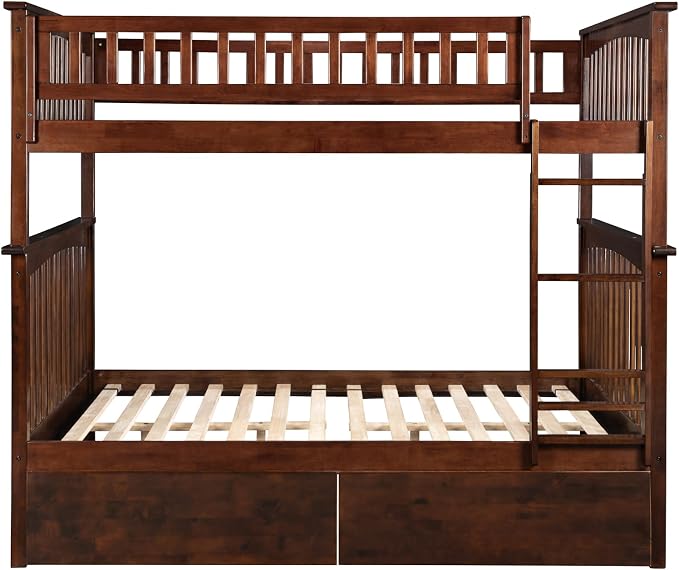 AFI, Columbia Full Over Full Ladder Bunk Bed with Storage Drawers, Walnut