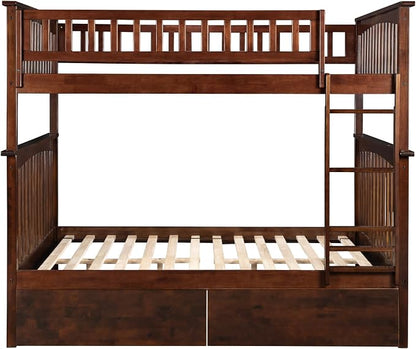 AFI, Columbia Full Over Full Ladder Bunk Bed with Storage Drawers, Walnut
