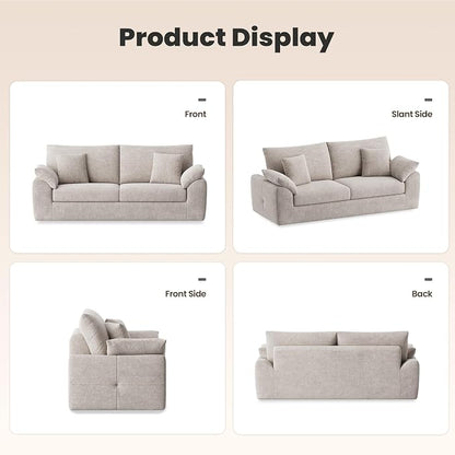 90" Boneless Loveseat Sofa, Polyester Fabric 2-Seater Couch with 4 Pillows, No Assembly Required, Soft High Density Foam Cushion, Rectangular Track Arm Sofa for Living Room Bedroom Apartment (Camel)