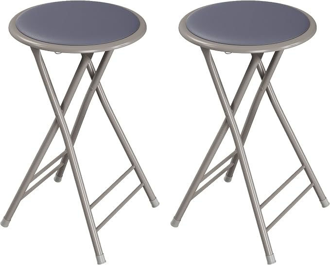 Lavish Home Folding Stool - Set of 2 Counter Height Bar Stools – 24-Inch Backless Folding Chairs with 225lb Capacity for Kitchen, Rec Room, or Game Room (Gray)