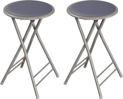 Lavish Home Folding Stool - Set of 2 Counter Height Bar Stools – 24-Inch Backless Folding Chairs with 225lb Capacity for Kitchen, Rec Room, or Game Room (Gray)