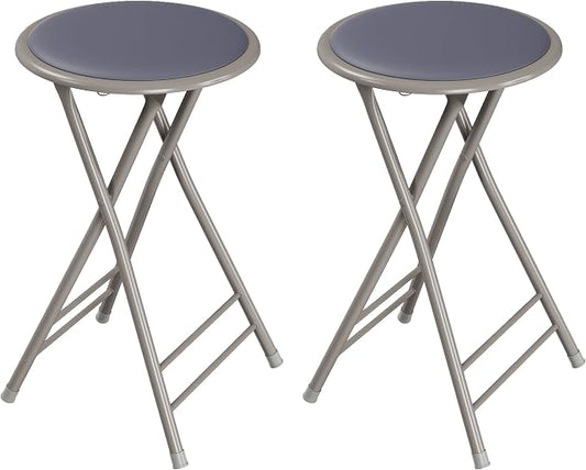 Lavish Home Folding Stool - Set of 2 Counter Height Bar Stools – 24-Inch Backless Folding Chairs with 225lb Capacity for Kitchen, Rec Room, or Game Room (Gray)