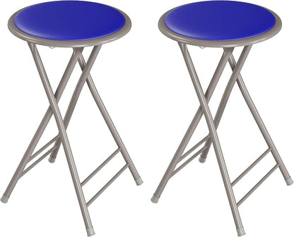 Lavish Home Folding Stool - Set of 2 Counter Height Bar Stools – 24-Inch Backless Folding Chairs with 225lb Capacity for Kitchen, Rec Room, or Game Room (Blue)