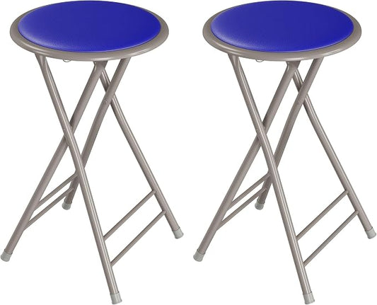 Lavish Home Folding Stool - Set of 2 Counter Height Bar Stools – 24-Inch Backless Folding Chairs with 225lb Capacity for Kitchen, Rec Room, or Game Room (Blue)