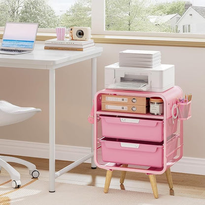 SYKIARIOL Pink Nightstand, Cute End Table with Storage Drawer, Kids Nightstand for Bedroom Furniture, Bedside Table Small Desk Coffee Table for Living Room, Dorm, Office