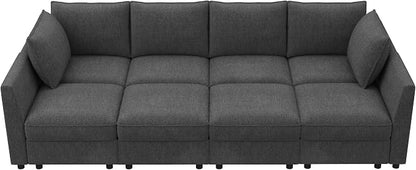 HONBAY Modular Sofa Sectional Sleeper Couch with Storage Seat Reversible Sectional Sleeper Couch Modular Sofa - Snowflake Velvet Grey