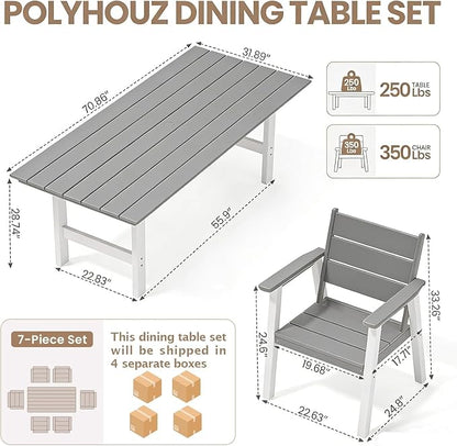 Outdoor Dining Set,5-Piece Patio Table and Chairs Set for 4, HDPE Outdoor Dining Table and Chairs with Umbrella Hole, All-Weather Patio Dining Furniture Set,White Grey