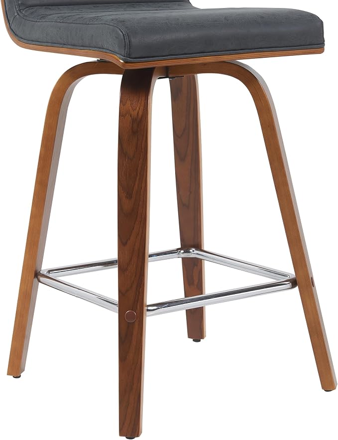 Vienna Modern Counter Height Swivel Bar Stool with Vintage Black Upholstered Seat and Walnut Finished Wood Frame Set of 4