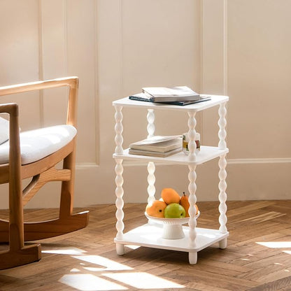 Fultyle End Table, Small Side Table with 3 Tier Open Shelf, Modern Night Stand Bedside Table for Living Room, Bedroom, Office and Small Spaces (White)