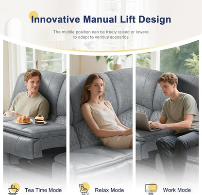 3+1 Manual Recliner Sofa, Maximum Load Capacity 1800lbs & Ergonomics Design, Multi-Functional Middle Seat & Home Theater Seating with Removable Armrest and Storage for RV Living Room (PU,Grey)