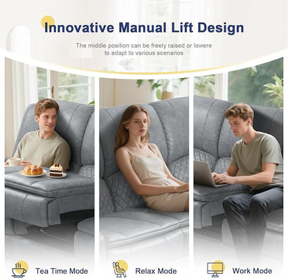 3+1+1 Manual Recliner Sofa, Maximum Load Capacity 2250lbs & Ergonomics Design, Multi-Functional Middle Seat & Home Theater Seating with Removable Armrest and Storage for RV Living Room (PU,Grey)