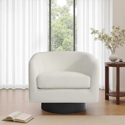Swivel Barrel Accent Chair, Upholstered Armchair for Living Room, Ivory