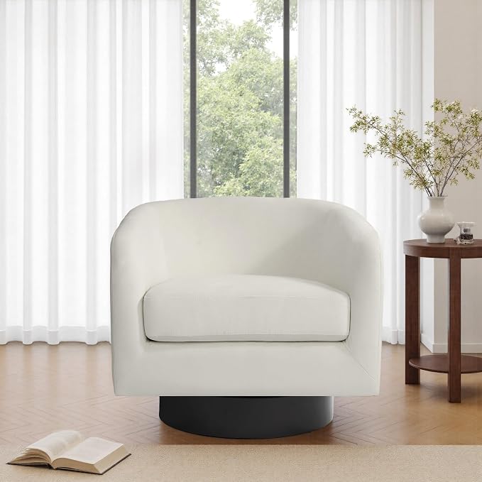 Swivel Barrel Accent Chairs Set of 2, Velvet Upholstered Armchair Modern Round Club Arm Chair for Living Room, Comfy Single Sofa Seating Bedroom Side Reading Seat for Home Office - Ivory