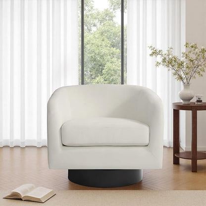 Swivel Barrel Accent Chairs Set of 2, Velvet Upholstered Armchair Modern Round Club Arm Chair for Living Room, Comfy Single Sofa Seating Bedroom Side Reading Seat for Home Office - Ivory