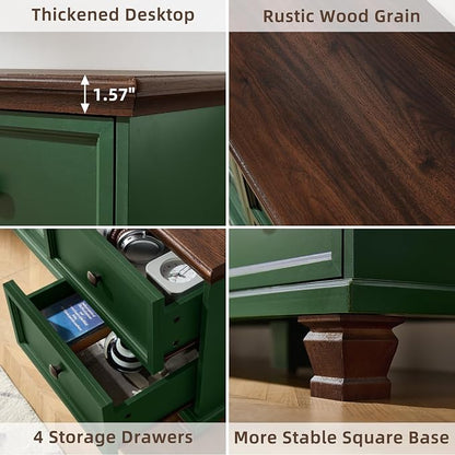 SAVOR LIFE Farmhouse TV Stand for Living Room, Rustic Green Entertainment Center with Storage Cabinet,Wood TV Console with 4 Drawers,Modern TV Stands for Bedroom,Green