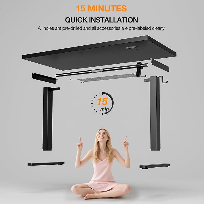 Acrolix Electric Standing Desk, Height Adjustable Home Office Desk with Memory Presets & Cable Management,Black Sit Stand Desk for Work from Home, Ergonomic Computer Desk (48" x 24")
