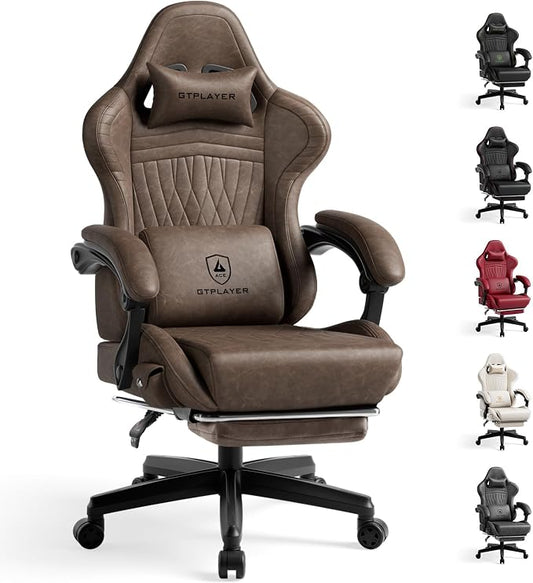 GTPLAYER Gaming Chair, Video Game Chairs with Footrest, PC Gamer Chairs for Adults - Padded High Back Ergonomic Reclining Silla Gamer, Linkage Armrest, Ace Pro, Light Brown