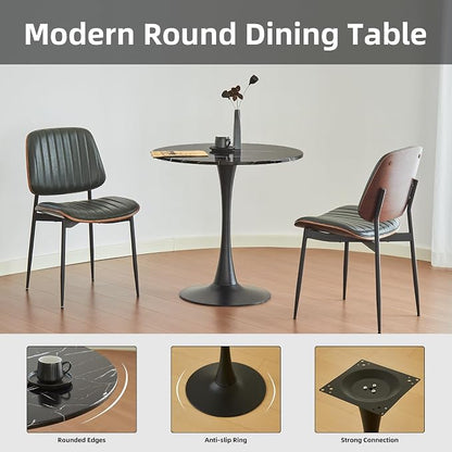 Round Dining Table, 24" Circle Tulip Table with Thickened Tabletop & Metal Pedestal, Mid Century Modern Bistro Table for Kitchen, Small Places, Living Room, Cafe (Faux Marble Black)