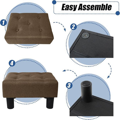 BRIAN & DANY Small Foot Stool, Linen Foot Stools with Legs, Stable Small Footstool for Living Room, Brown