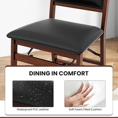 Giantex Folding Dining Chairs Set of 4, Foldable Wood Kitchen Chairs with Padded Seat, Solid Wood Frame, Max Load 400 Lbs, No Assembly Easy to Store Wooden Dining Chairs for Apartment, Small Space