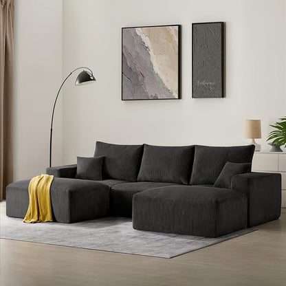 40" Oversized Large Square Corduroy Ottoman Pouf - Poofy Plush Foot Rest with Foam Chunk Filling, Movable Floor Pouf Footstool & Ottoman Coffee Table for Living Room Couch Bedroom, Black(2 Pieces)