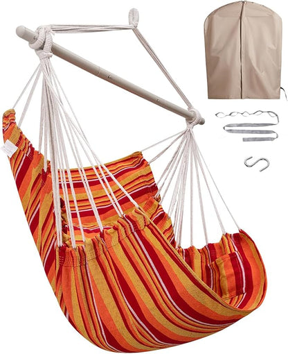 Miztli Hammock Chair with Hanging Chair Cover – Max 500 Lbs, Steel Spreader Bar with Anti-Slip Rings, Comfortable Indoor & Outdoor Hanging Chair – Includes Protective Waterproof Cover (57x45.5 in)