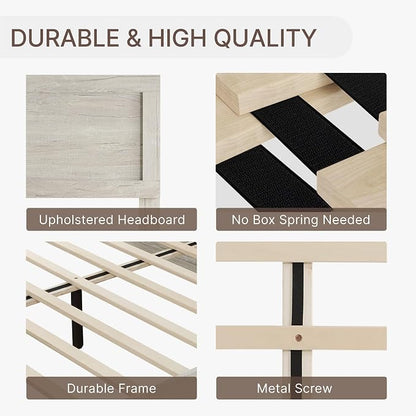 KISLOT Wood Bed Frame, Full Size Wooden Platform Bed Frame with Headboard and Footboard Mattress Foundation Farmhouse Bedroom Furniture No Box Spring Needed