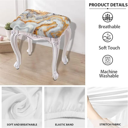 Marble Print Bar Stool Seat Covers Rectangle 2 Pack Stool Covers Rectangular Vanity Chair Cover Saddle Bar Stool Covers Barstool Covers Slipcovers with Nonslip Elastic Bottom