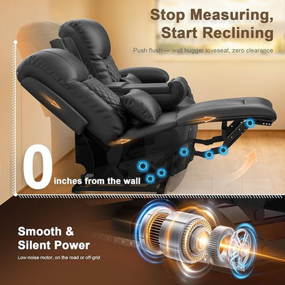 Power RV Loveseat Recliner Sofa, Reclining Loveseat with Flip Back Console, Home Theater Seating with USB Ports, Cup Holders, Wall Hugger Recliners for Movie Room, Black
