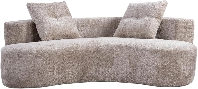 KEIKI 80" Boucle Curved Modular Boneless Sofa with 2 Pillows, Upholstered Modern Style 3-Seater Couch with High Resilience Cushion, No Assembly Required, for Apartment, Living Room, Office, Camel
