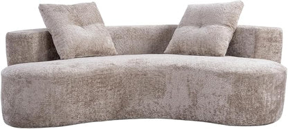 KEIKI 80" Boucle Curved Modular Boneless Sofa with 2 Pillows, Upholstered Modern Style 3-Seater Couch with High Resilience Cushion, No Assembly Required, for Apartment, Living Room, Office, Camel
