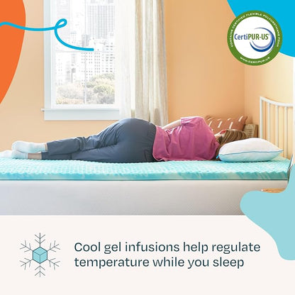 Linenspa 2 Inch Gel Memory Foam Mattress Topper – Egg Crate Style, Reversible for two feels – Promotes Airflow & Relieves Pressure Points – Twin XL