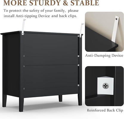 RoyalCraft 32" Large Nightstand, Fluted Painted Bedside Table with 3 Spacious Drawers, Modern Tall End Table for Bedroom, Black
