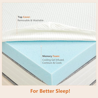 Sweetcrispy Mattress Topper Twin with Removable Soft Cover, Memory Foam 3 Inch Thick Gel Infused Cooling Pad for Pressure Relieve for Twin Size Bed, Sleeper Sofa, RV, Camper, CertiPUR US Certified