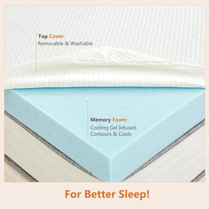 Sweetcrispy Mattress Topper Queen with Removable Soft Cover, Memory Foam 4 Inch Thick Gel Infused Cooling Pad for Pressure Relieve for Queen Size Bed, Sleeper Sofa, RV, Camper, CertiPUR US Certified