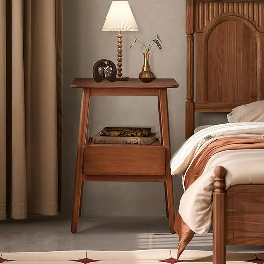 JIKUGO Nightstand Mid Century Modern and Drawers Display Cabinet for Bedroom Bamboo Bedside Tables 21.9x15.8x14.2in Night Stands Bed Side Table