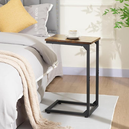 AMHANCIBLE C Shaped End Table Set of 2, Couch Side Table that Slide Under Sofa, Narrow Small Space TV Trays for Living Room, Bedroom, Rustic Brown HET02CBR
