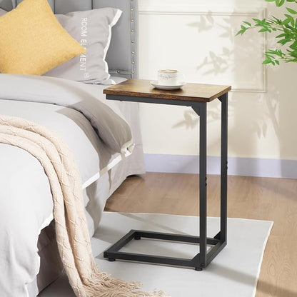 AMHANCIBLE C Shaped End Table, Slide Under Couch Table for Sofa, TV Tray Snack Table, Small Side Table for Small Space, Living Room, Brown HET02CBR1