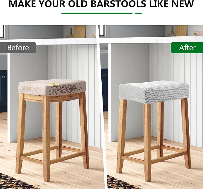 YISUN Stool Covers Rectangle - 2 Pack Stretch Waterproof Saddle Seat Cover Counter Bar Stools Bar Chairs Covers Kitchen Island Chairs Cushion Protector